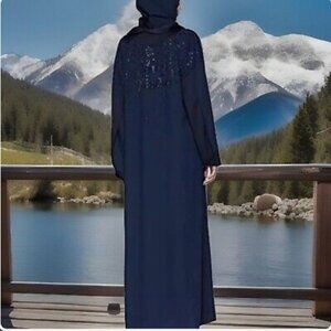 Juicy Couture Bling Rhinestone Kaftan Elegant Navy Blue Long Coat XS / Small